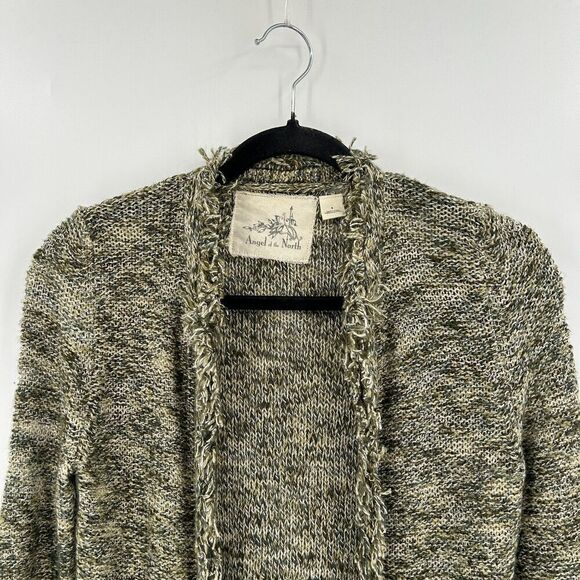 ANTHROPOLOGIE Angel Of The North Green Knit Fringe Boho Cardigan Sweater Small - Picture 3 of 7